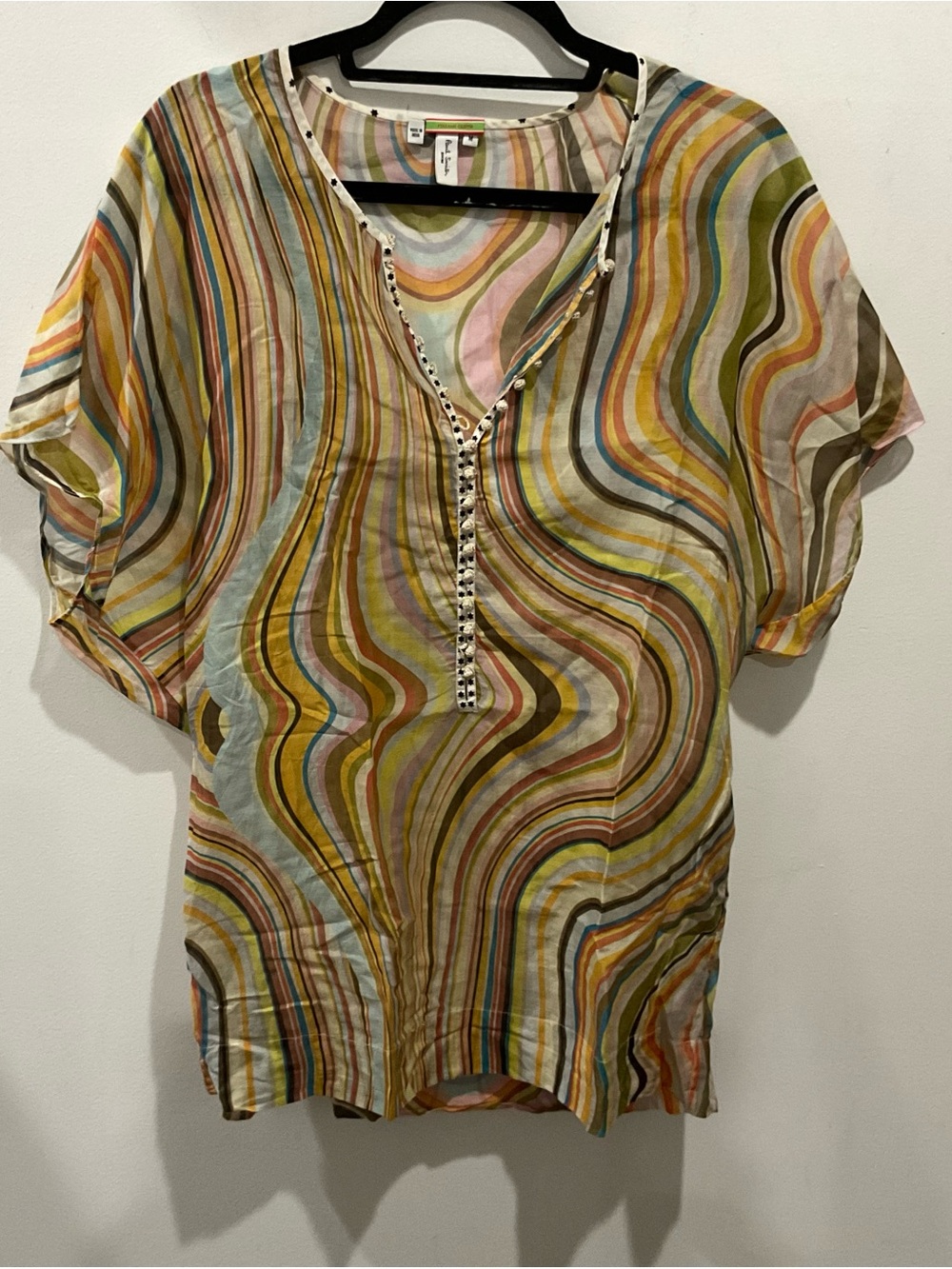 Paul Smith Multicolor Wave-Print silk/cotton V-Neck Tunic Blouse sz med